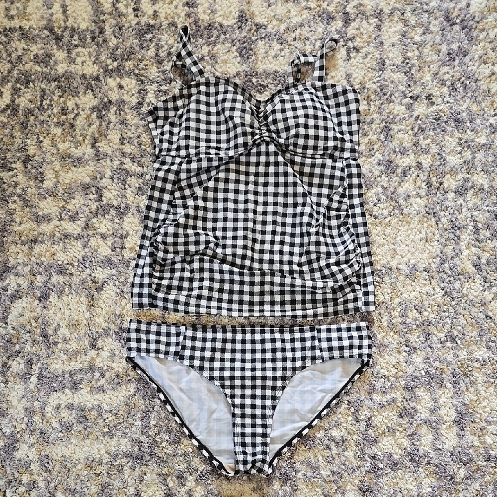 Maternity Black and White Checkered Bikini Set